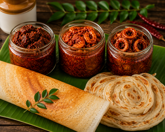 Kerala Seafood Trio – Tuna, Prawn & Squid Pickle Combo (3 × 250g)